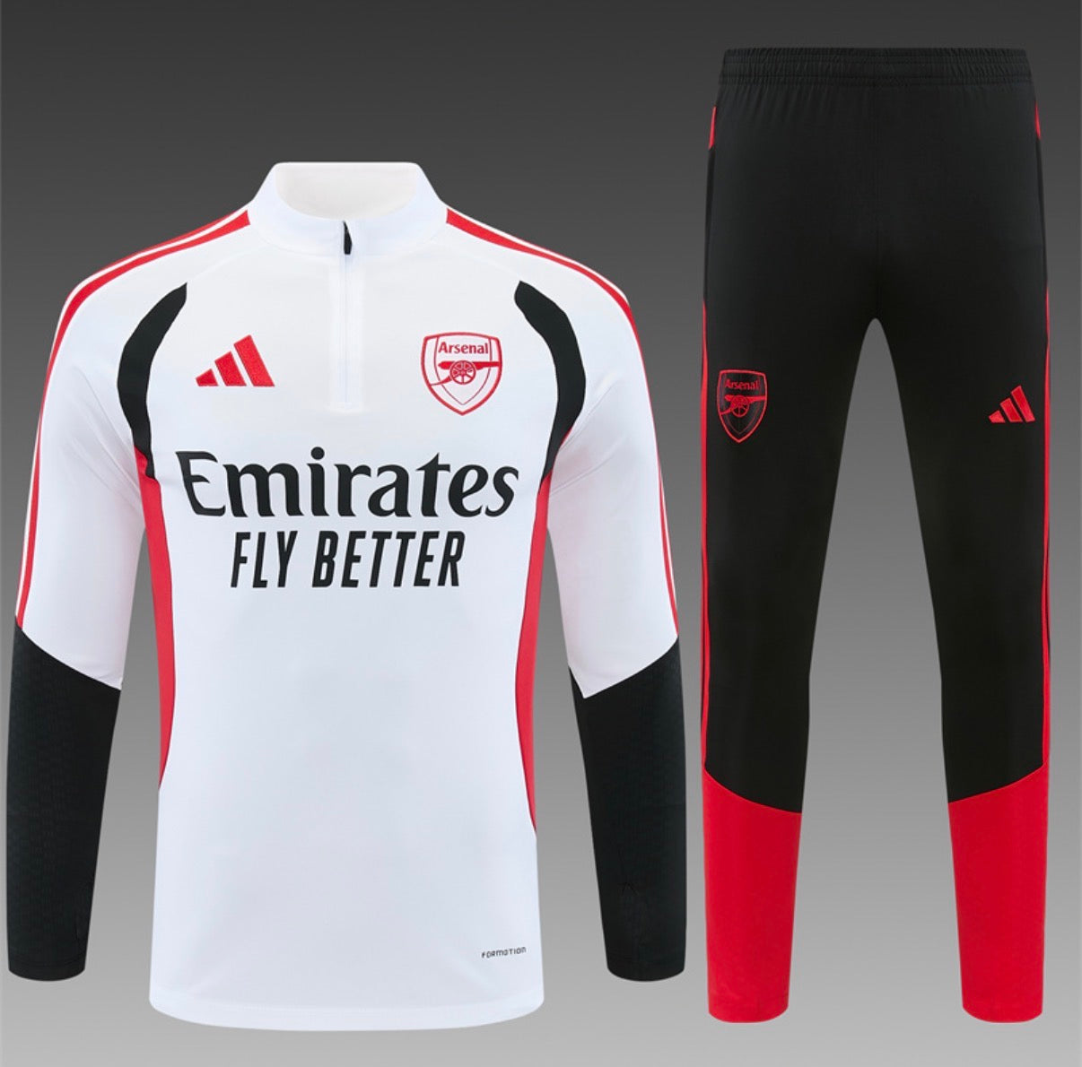 Ensemble Arsenal – Manches Longues 2026/27 (Blanc/Noir)
