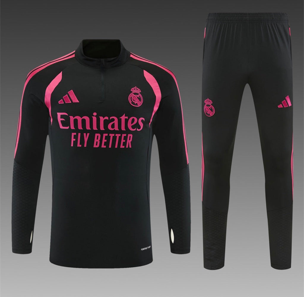 Ensemble Real Madrid – Manches Longues 2026/27 (Noir/Rose)