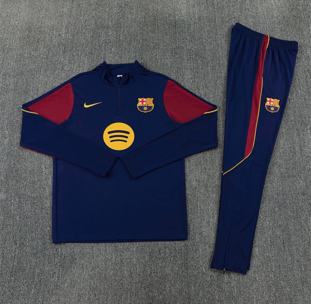 Ensemble FC Barcelone – Manches Longues 2026/27 (Marine/Bordeaux)
