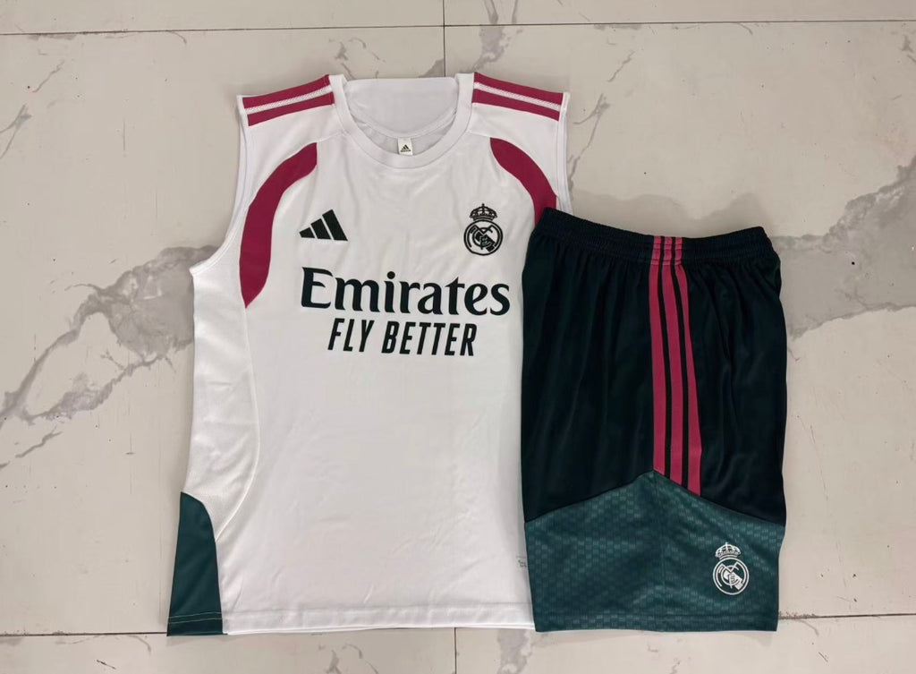 Ensemble Débardeur Short Real Madrid Blanc Vert face marbre